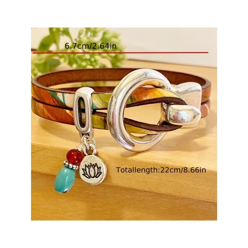 Boho Faux Leather Rope Bracelet Vintage Bohemian Ring Buckle Wrap Multilayer
